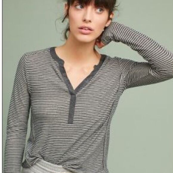Anthropologie- {Akemi + Kin} Alunda Lurex Grey and White Striped Top, Size Large - Picture 10 of 10